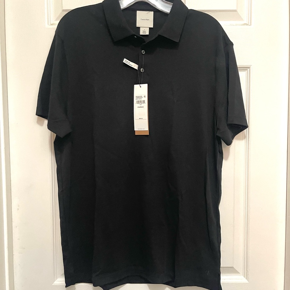 CALVIN KLEIN Classic Fit Black Cotton Shirt Sleeve Polo Shirt Men’s Sz M - NWT - Picture 2 of 6
